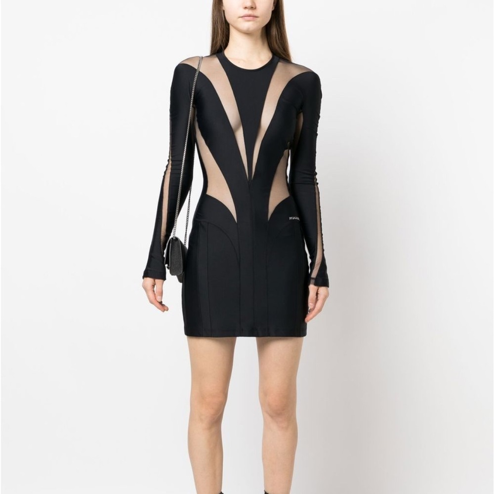 Mugler sheer-panel mini dress Mesh Black Dress